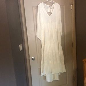 Free People White Mockingbird Eyelet Long Sleeve Open Back Nwd Casual Maxi Dress